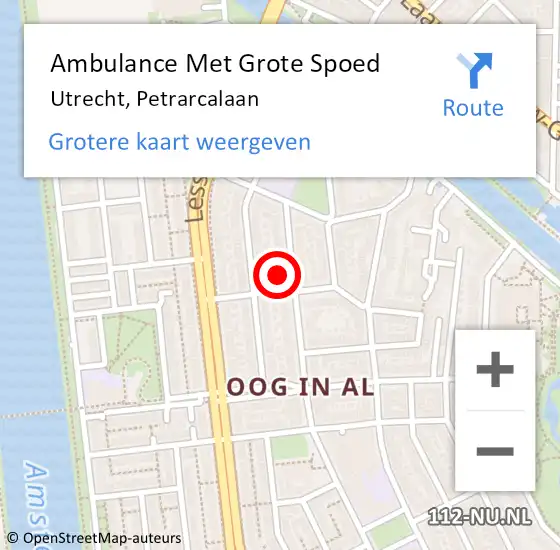 Locatie op kaart van de 112 melding: Ambulance Met Grote Spoed Naar Utrecht, Petrarcalaan op 28 juli 2017 04:44