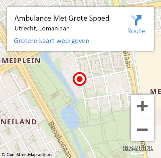 Locatie op kaart van de 112 melding: Ambulance Met Grote Spoed Naar Utrecht, Lomanlaan op 28 juli 2017 04:46