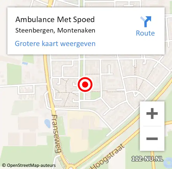 Locatie op kaart van de 112 melding: Ambulance Met Spoed Naar Steenbergen, Montenaken op 28 juli 2017 06:48