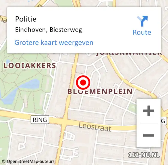 Locatie op kaart van de 112 melding: Politie Eindhoven, Biesterweg op 28 juli 2017 07:03
