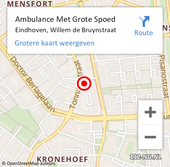 Locatie op kaart van de 112 melding: Ambulance Met Grote Spoed Naar Eindhoven, Willem de Bruynstraat op 28 juli 2017 07:26