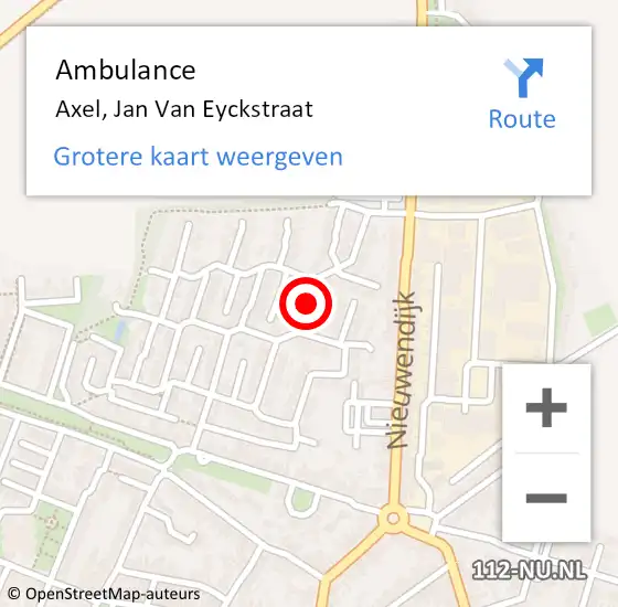 Locatie op kaart van de 112 melding: Ambulance Axel, Jan Van Eyckstraat op 28 juli 2017 08:00