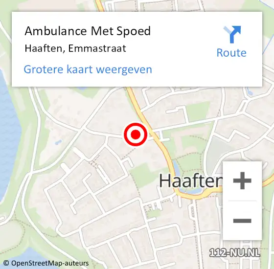 Locatie op kaart van de 112 melding: Ambulance Met Spoed Naar Haaften, Emmastraat op 28 juli 2017 08:03