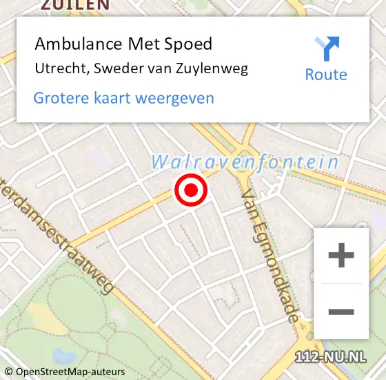 Locatie op kaart van de 112 melding: Ambulance Met Spoed Naar Utrecht, Sweder van Zuylenweg op 28 juli 2017 08:34