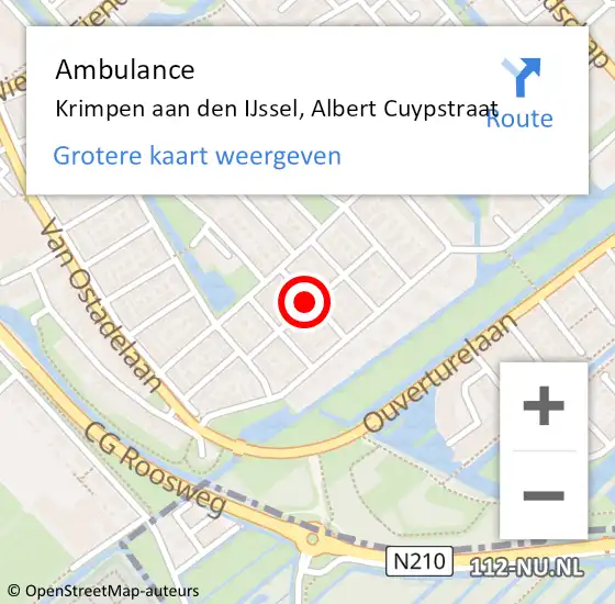 Locatie op kaart van de 112 melding: Ambulance Krimpen aan den IJssel, Albert Cuypstraat op 28 juli 2017 08:52