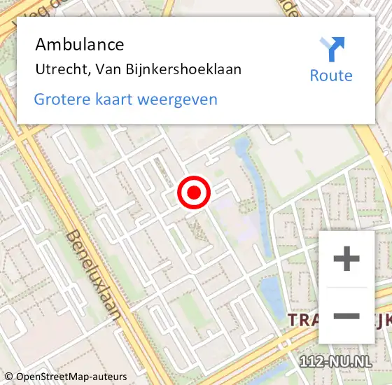 Locatie op kaart van de 112 melding: Ambulance Utrecht, Van Bijnkershoeklaan op 28 juli 2017 09:14