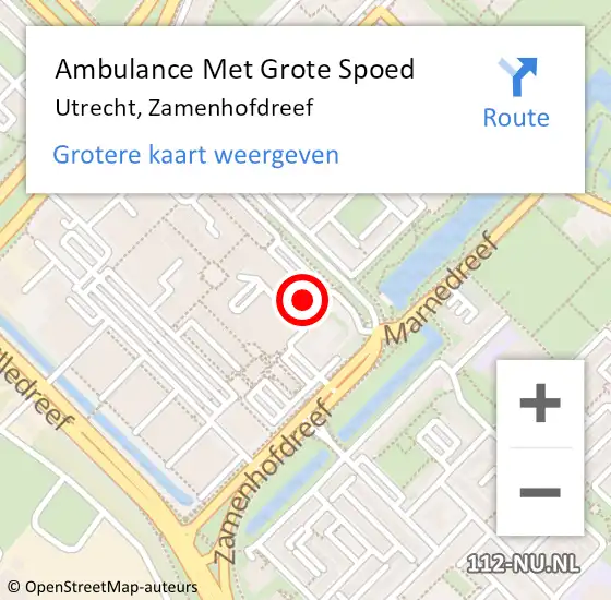 Locatie op kaart van de 112 melding: Ambulance Met Grote Spoed Naar Utrecht, Zamenhofdreef op 28 juli 2017 09:46