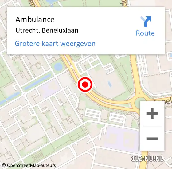 Locatie op kaart van de 112 melding: Ambulance Utrecht, Beneluxlaan op 28 juli 2017 09:47