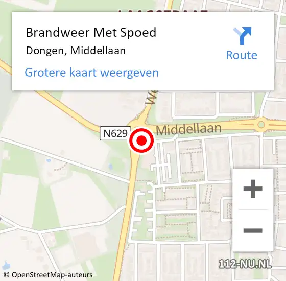 Locatie op kaart van de 112 melding: Brandweer Met Spoed Naar Dongen, Middellaan op 28 juli 2017 10:03