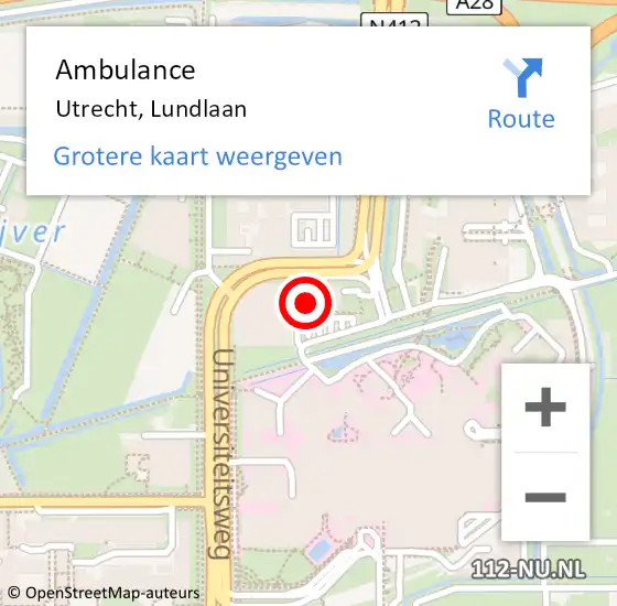 Locatie op kaart van de 112 melding: Ambulance Utrecht, Lundlaan op 28 juli 2017 10:06