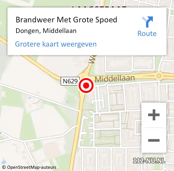 Locatie op kaart van de 112 melding: Brandweer Met Grote Spoed Naar Dongen, Middellaan op 28 juli 2017 10:07