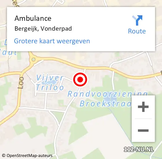 Locatie op kaart van de 112 melding: Ambulance Bergeijk, Vonderpad op 28 juli 2017 10:15