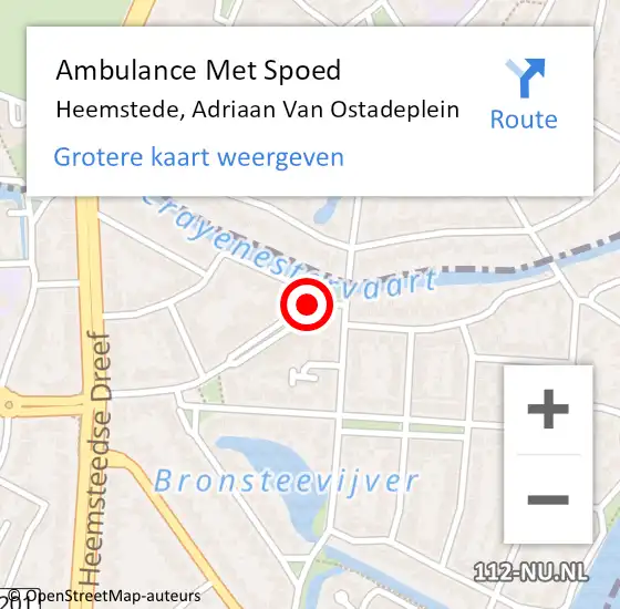 Locatie op kaart van de 112 melding: Ambulance Met Spoed Naar Heemstede, Adriaan Van Ostadeplein op 28 juli 2017 10:31