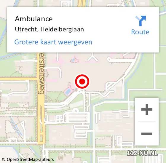 Locatie op kaart van de 112 melding: Ambulance Utrecht, Heidelberglaan op 28 juli 2017 10:37