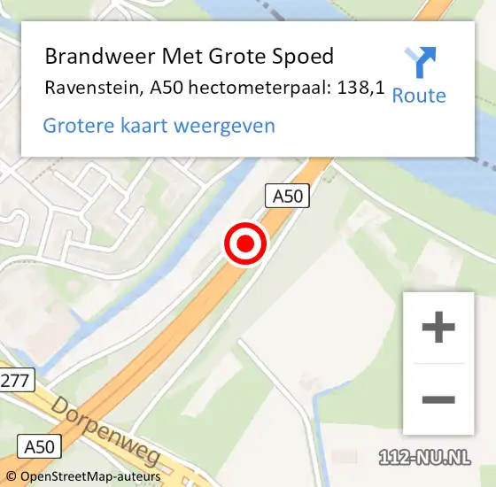 Locatie op kaart van de 112 melding: Brandweer Met Grote Spoed Naar Ravenstein, A50 R hectometerpaal: 141,0 op 28 juli 2017 11:02