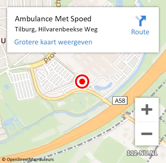 Locatie op kaart van de 112 melding: Ambulance Met Spoed Naar Tilburg, Hilvarenbeekse Weg op 28 juli 2017 11:13