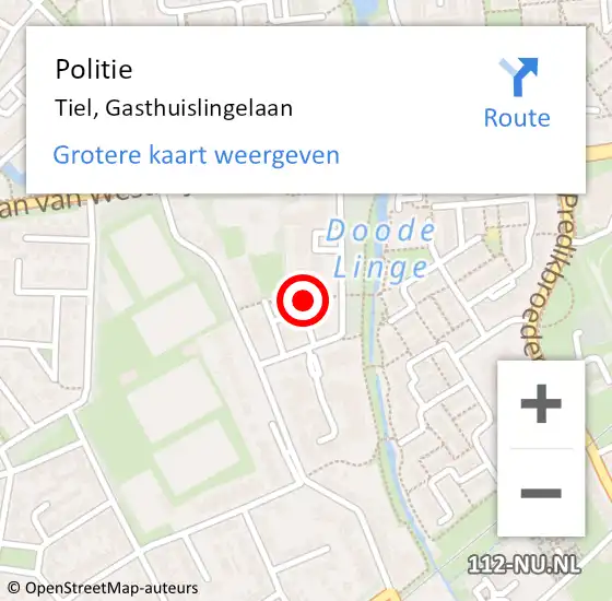Locatie op kaart van de 112 melding: Politie Tiel, Gasthuislingelaan op 28 juli 2017 11:17