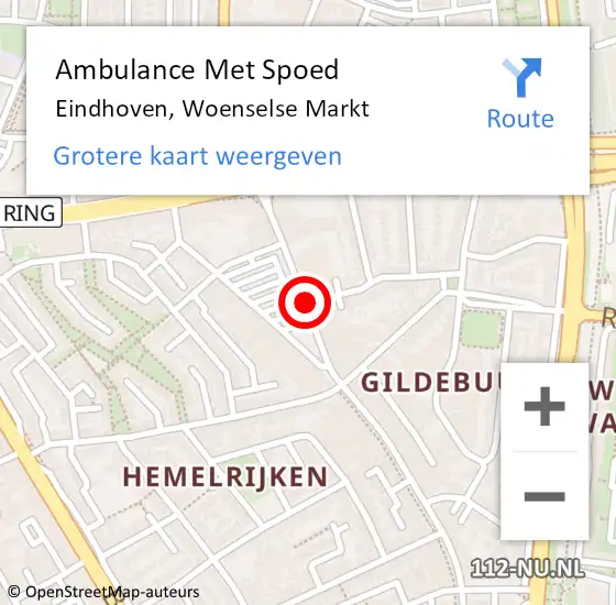 Locatie op kaart van de 112 melding: Ambulance Met Spoed Naar Eindhoven, Woenselse Markt op 28 juli 2017 12:26