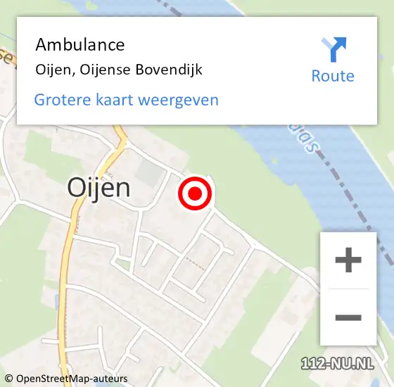 Locatie op kaart van de 112 melding: Ambulance Oijen, Oijense Bovendijk op 28 juli 2017 12:27