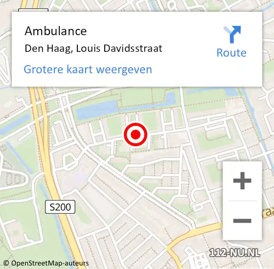Locatie op kaart van de 112 melding: Ambulance Den Haag, Louis Davidsstraat op 28 juli 2017 12:39