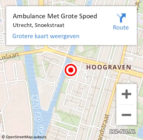 Locatie op kaart van de 112 melding: Ambulance Met Grote Spoed Naar Utrecht, Snoekstraat op 28 juli 2017 13:10