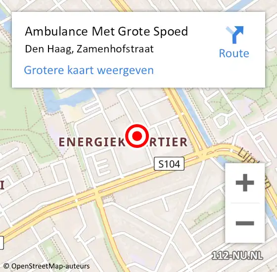 Locatie op kaart van de 112 melding: Ambulance Met Grote Spoed Naar Den Haag, Zamenhofstraat op 28 juli 2017 13:21