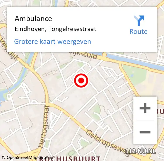 Locatie op kaart van de 112 melding: Ambulance Eindhoven, Tongelresestraat op 28 juli 2017 13:27