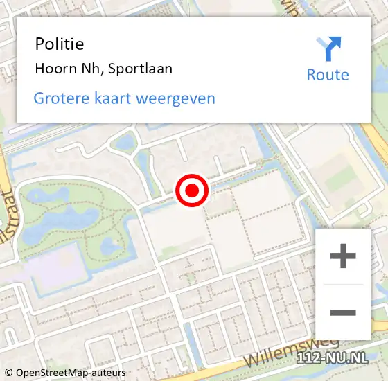 Locatie op kaart van de 112 melding: Politie Hoorn Nh, Sportlaan op 28 juli 2017 13:38