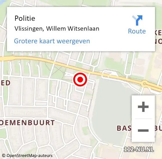 Locatie op kaart van de 112 melding: Politie Vlissingen, Willem Witsenlaan op 28 juli 2017 13:54