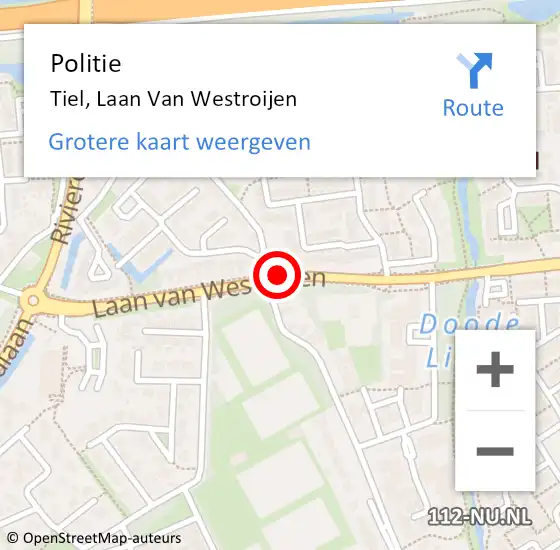 Locatie op kaart van de 112 melding: Politie Tiel, Laan Van Westroijen op 28 juli 2017 14:04