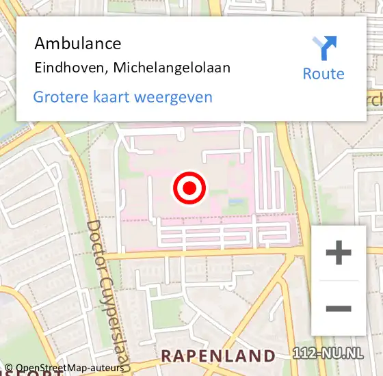 Locatie op kaart van de 112 melding: Ambulance Eindhoven, Michelangelolaan op 28 juli 2017 14:11
