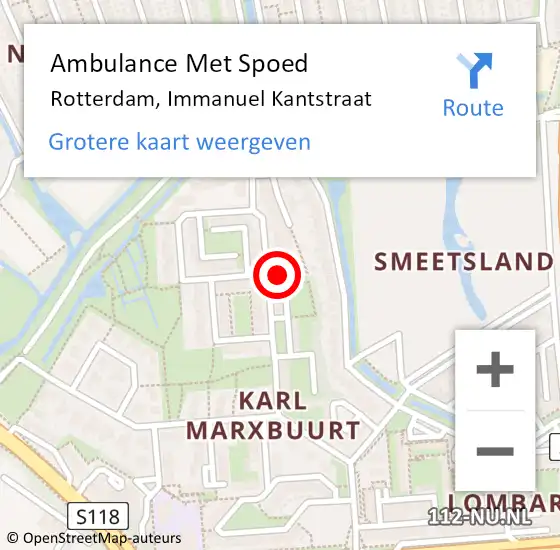 Locatie op kaart van de 112 melding: Ambulance Met Spoed Naar Rotterdam, Immanuel Kantstraat op 28 juli 2017 14:23