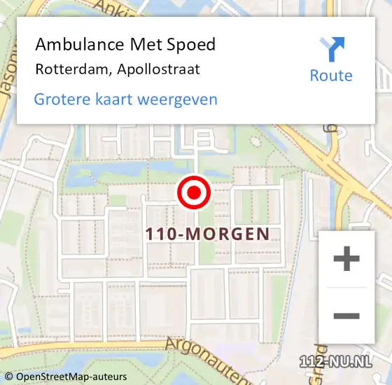 Locatie op kaart van de 112 melding: Ambulance Met Spoed Naar Rotterdam, Apollostraat op 28 juli 2017 14:36