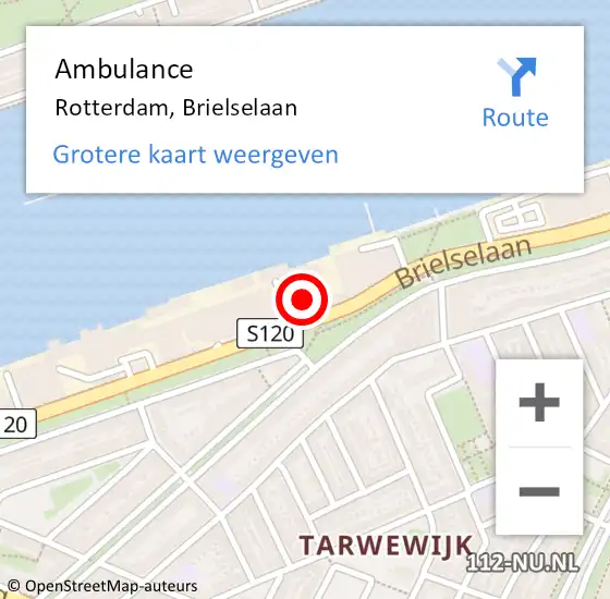 Locatie op kaart van de 112 melding: Ambulance Rotterdam, Brielselaan op 28 juli 2017 14:40