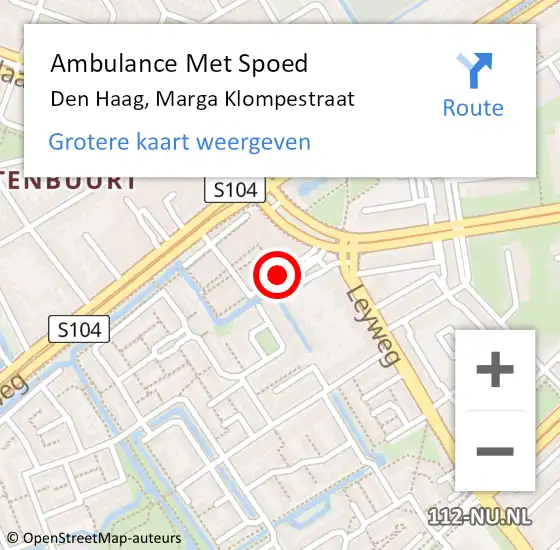Locatie op kaart van de 112 melding: Ambulance Met Spoed Naar Den Haag, Marga Klompestraat op 28 juli 2017 14:54