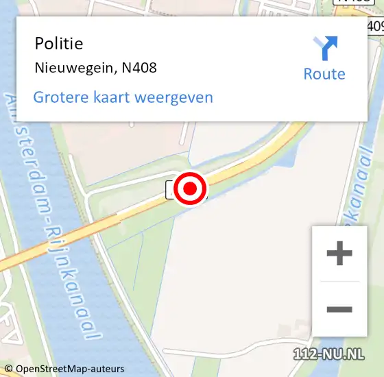 Locatie op kaart van de 112 melding: Politie Nieuwegein, N408 op 28 juli 2017 14:54