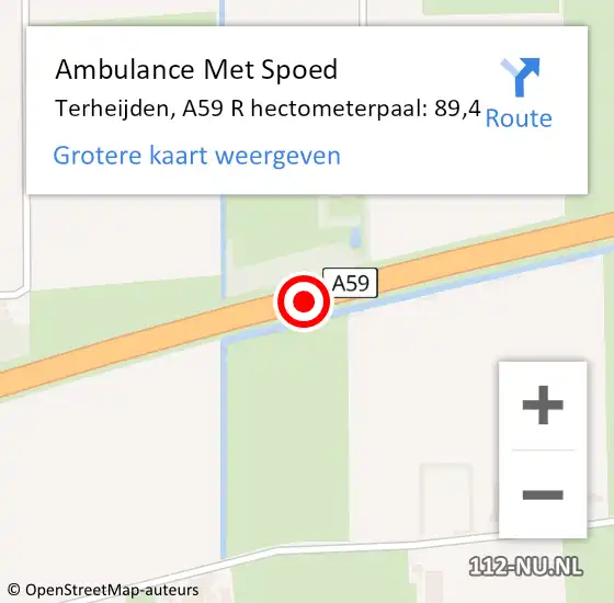 Locatie op kaart van de 112 melding: Ambulance Met Spoed Naar Terheijden, A59 L hectometerpaal: 91,0 op 28 juli 2017 14:59