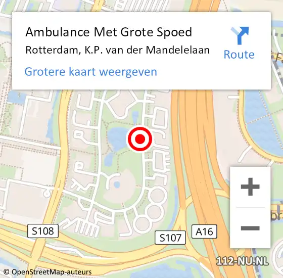 Locatie op kaart van de 112 melding: Ambulance Met Grote Spoed Naar Rotterdam, K.P. van der Mandelelaan op 28 juli 2017 15:11