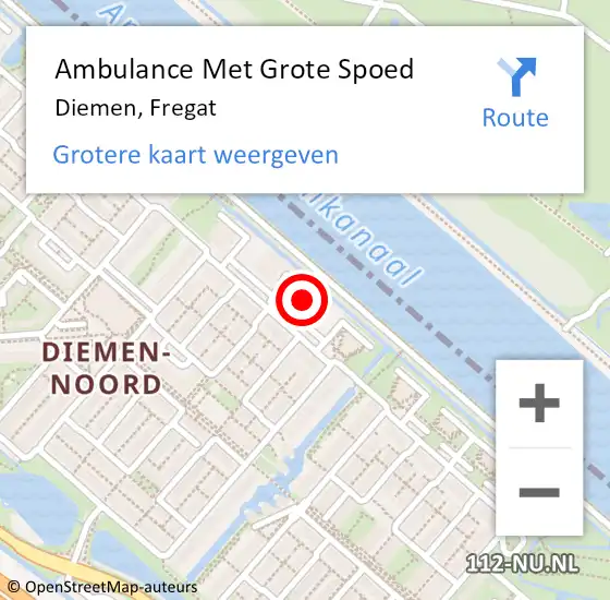 Locatie op kaart van de 112 melding: Ambulance Met Grote Spoed Naar Diemen, Fregat op 28 juli 2017 15:13