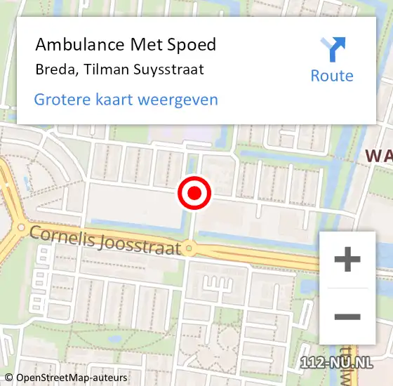 Locatie op kaart van de 112 melding: Ambulance Met Spoed Naar Breda, Tilman Suysstraat op 28 juli 2017 15:17