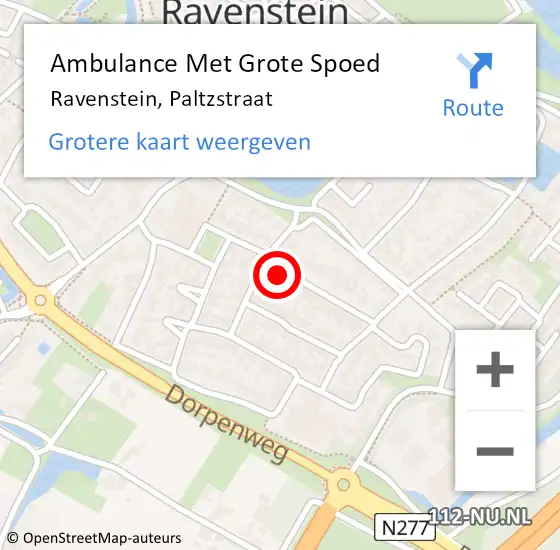 Locatie op kaart van de 112 melding: Ambulance Met Grote Spoed Naar Ravenstein, Paltzstraat op 28 juli 2017 16:27