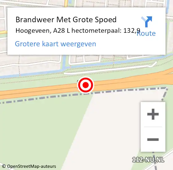 Locatie op kaart van de 112 melding: Brandweer Met Grote Spoed Naar Hoogeveen, A28 R hectometerpaal: 142,0 op 28 juli 2017 16:36