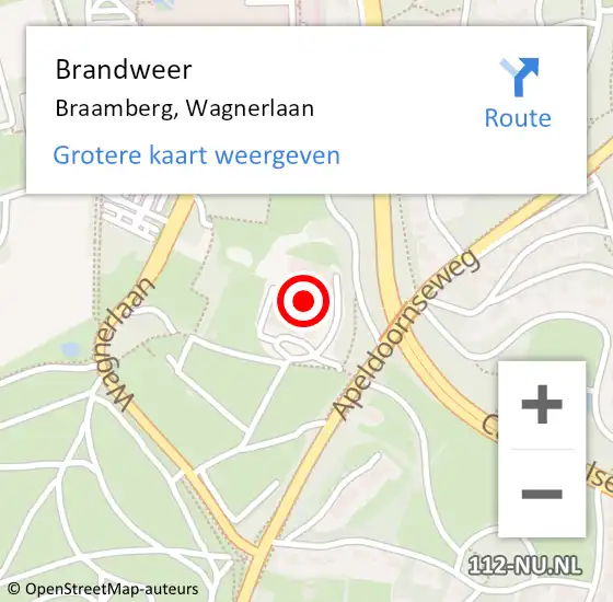 Locatie op kaart van de 112 melding: Brandweer Braamberg, Wagnerlaan op 28 juli 2017 16:45