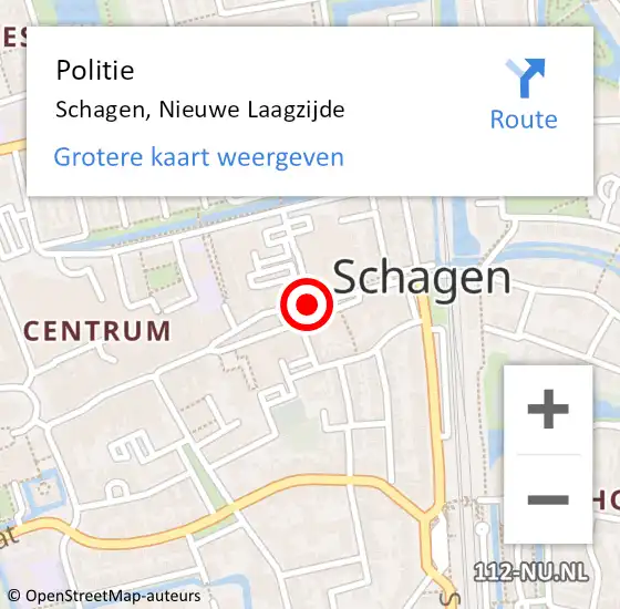 Locatie op kaart van de 112 melding: Politie Schagen, Nieuwe Laagzijde op 28 juli 2017 19:19