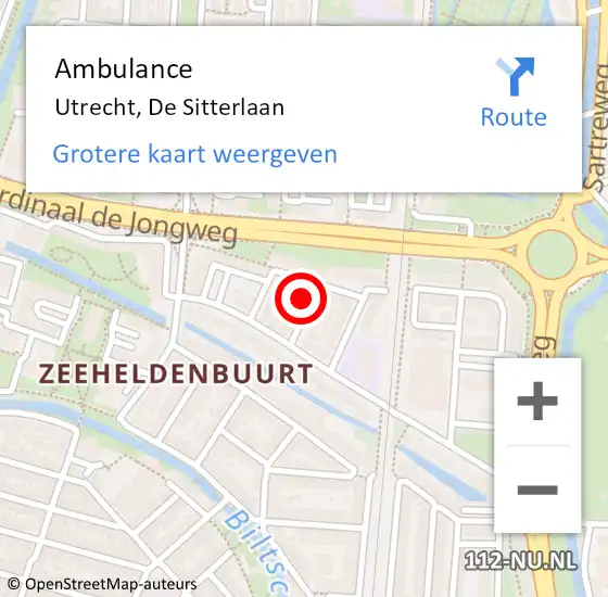 Locatie op kaart van de 112 melding: Ambulance Utrecht, De Sitterlaan op 28 juli 2017 20:25