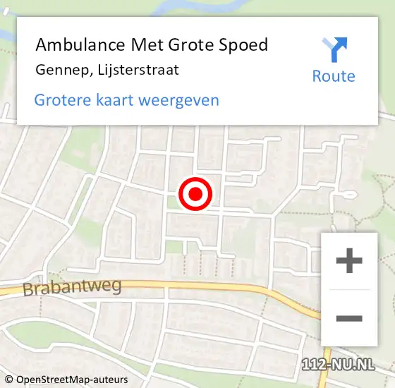 Locatie op kaart van de 112 melding: Ambulance Met Grote Spoed Naar Gennep, Lijsterstraat op 28 juli 2017 21:17