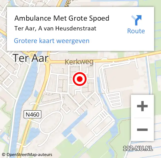 Locatie op kaart van de 112 melding: Ambulance Met Grote Spoed Naar Ter Aar, A van Heusdenstraat op 28 juli 2017 23:04