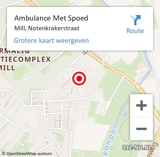 Locatie op kaart van de 112 melding: Ambulance Met Spoed Naar Mill, Notenkrakerstraat op 28 juli 2017 23:22