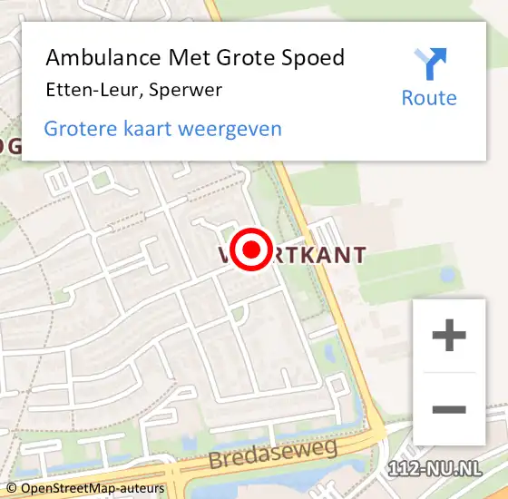 Locatie op kaart van de 112 melding: Ambulance Met Grote Spoed Naar Etten-Leur, Sperwer op 29 juli 2017 04:12