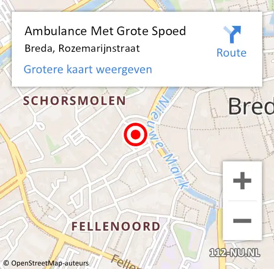 Locatie op kaart van de 112 melding: Ambulance Met Grote Spoed Naar Breda, Rozemarijnstraat op 29 juli 2017 05:43